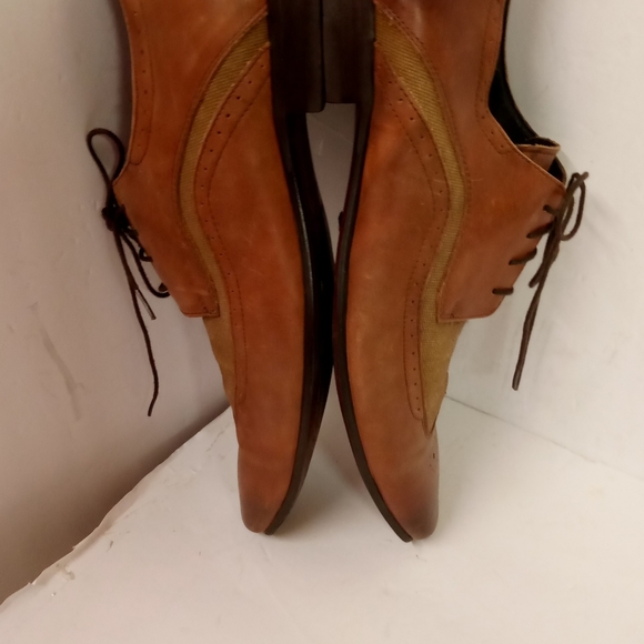 Vtge Dune London Shoes Wingtip ACCREDIT Brown Leather/Burlap Fabric Sz 13M/46 main image 9